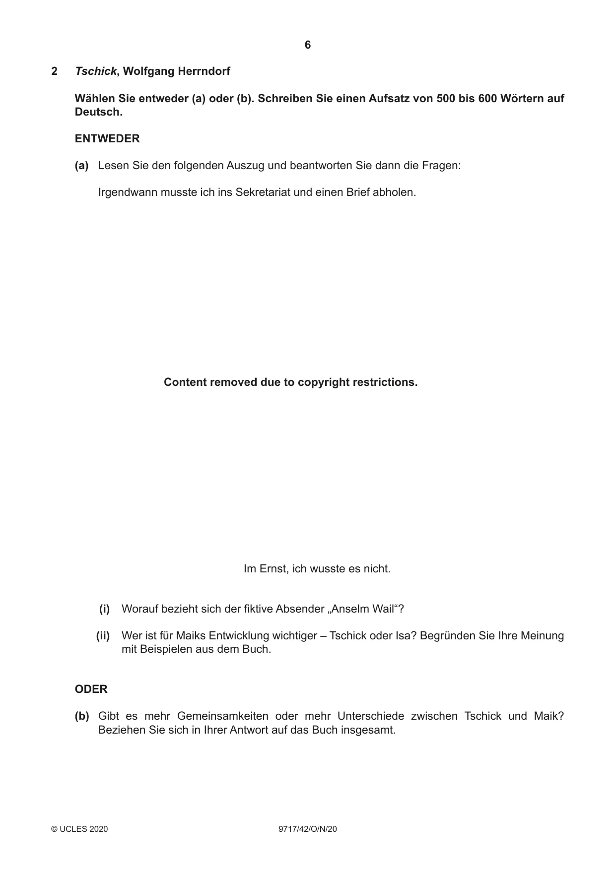 Cambridge A Level German (A Level only) 9717 2020 Oct/Nov Paper 4 · Variant 2 question paper, page 6 of 8