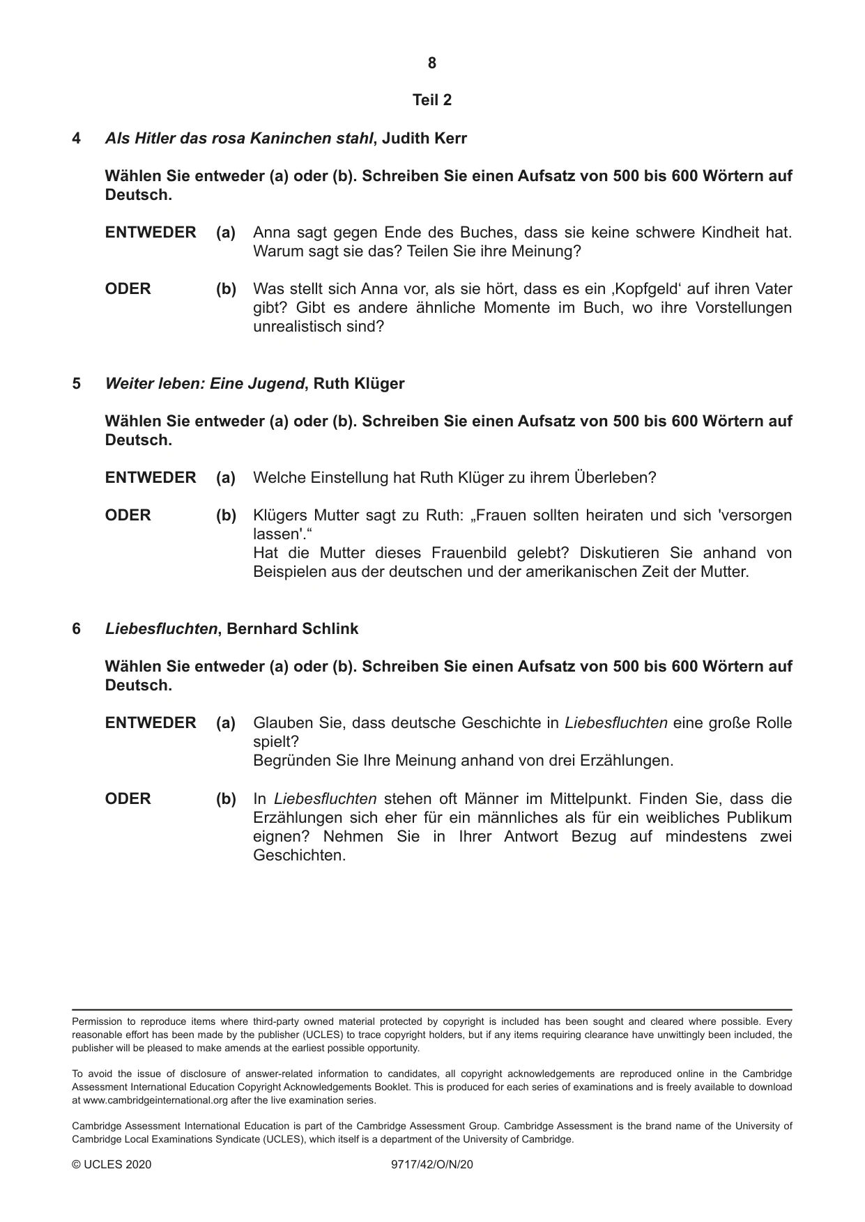 Cambridge A Level German (A Level only) 9717 2020 Oct/Nov Paper 4 · Variant 2 question paper, page 8 of 8