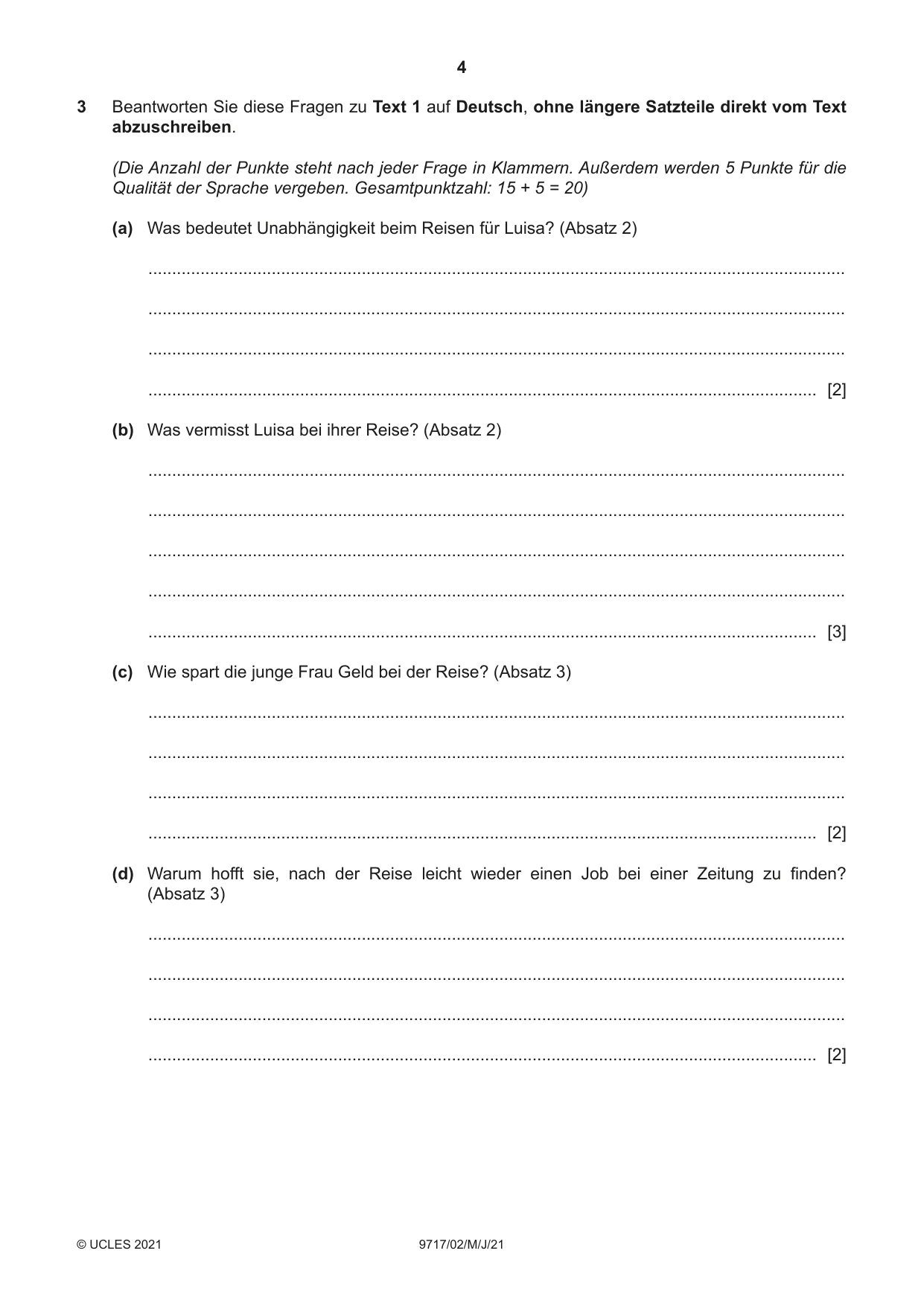 Cambridge A Level German (A Level only) 9717 2021 May/June Paper 2 · Variant 0 question paper, page 4 of 12