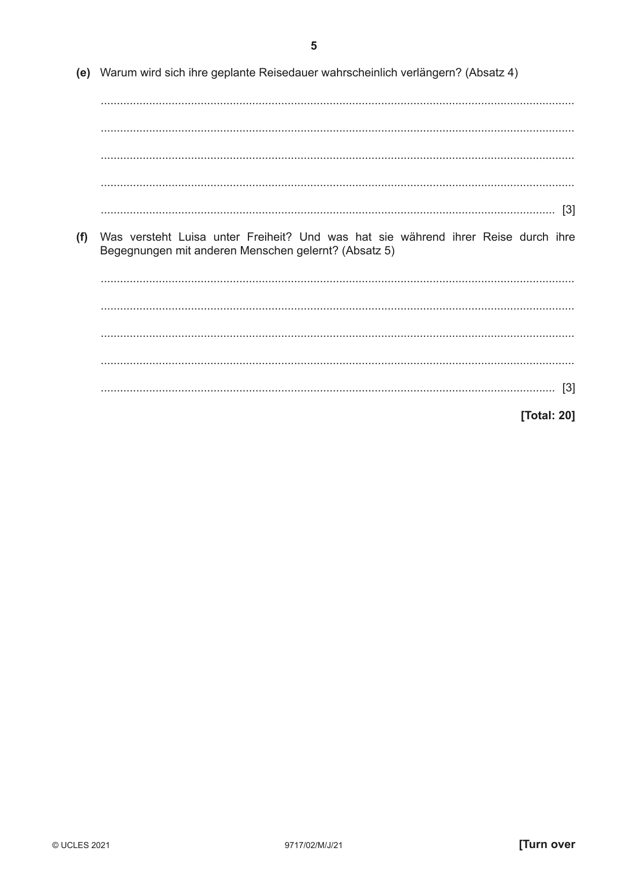 Cambridge A Level German (A Level only) 9717 2021 May/June Paper 2 · Variant 0 question paper, page 5 of 12