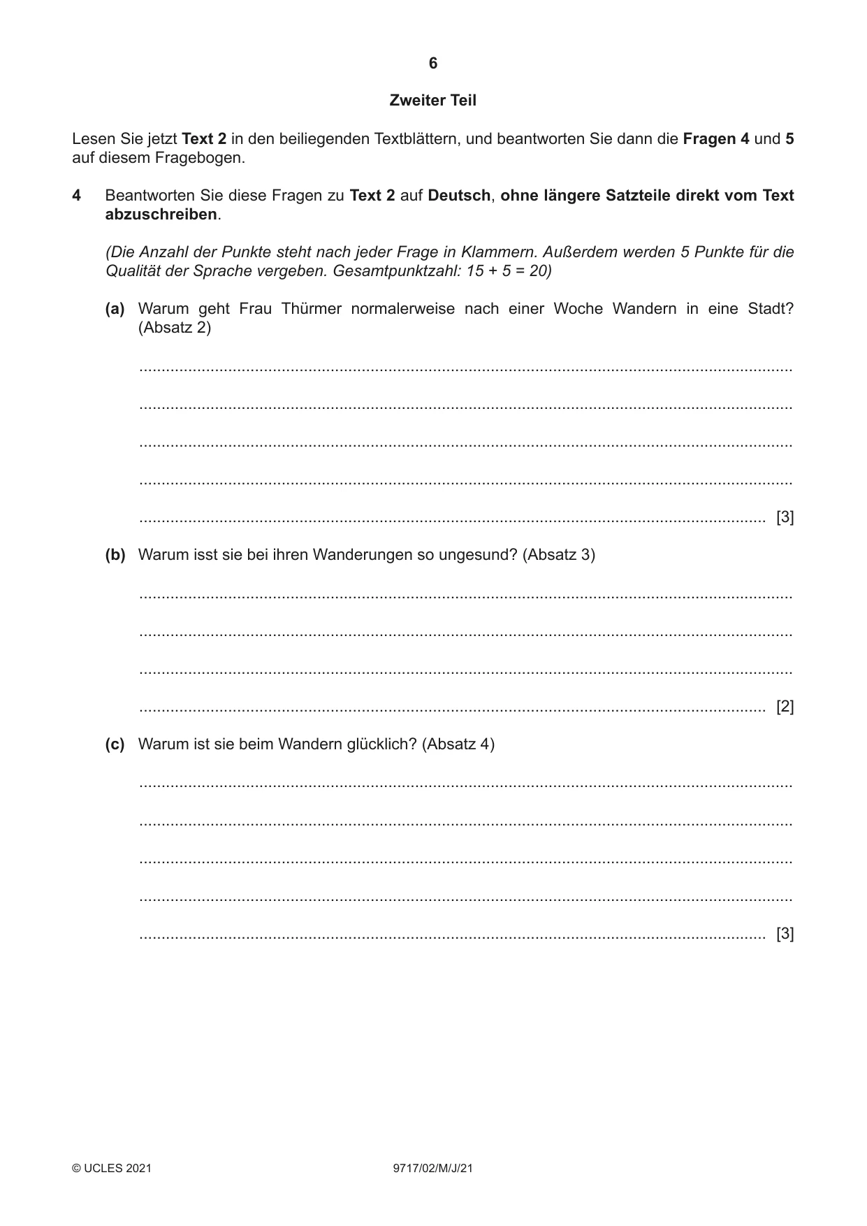 Cambridge A Level German (A Level only) 9717 2021 May/June Paper 2 · Variant 0 question paper, page 6 of 12