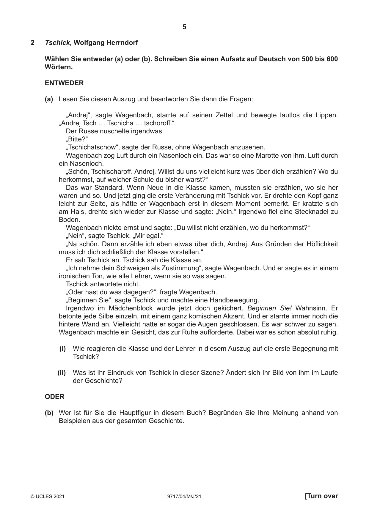 Cambridge A Level German (A Level only) 9717 2021 May/June Paper 4 · Variant 0 question paper, page 5 of 8