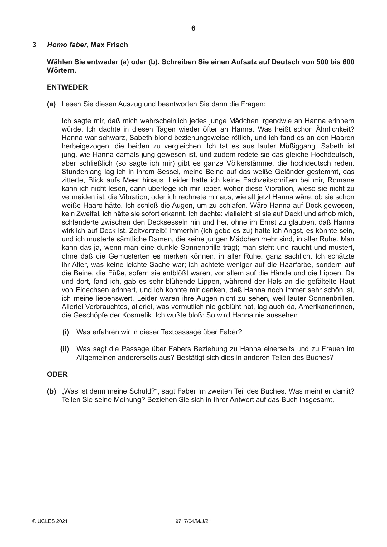 Cambridge A Level German (A Level only) 9717 2021 May/June Paper 4 · Variant 0 question paper, page 6 of 8