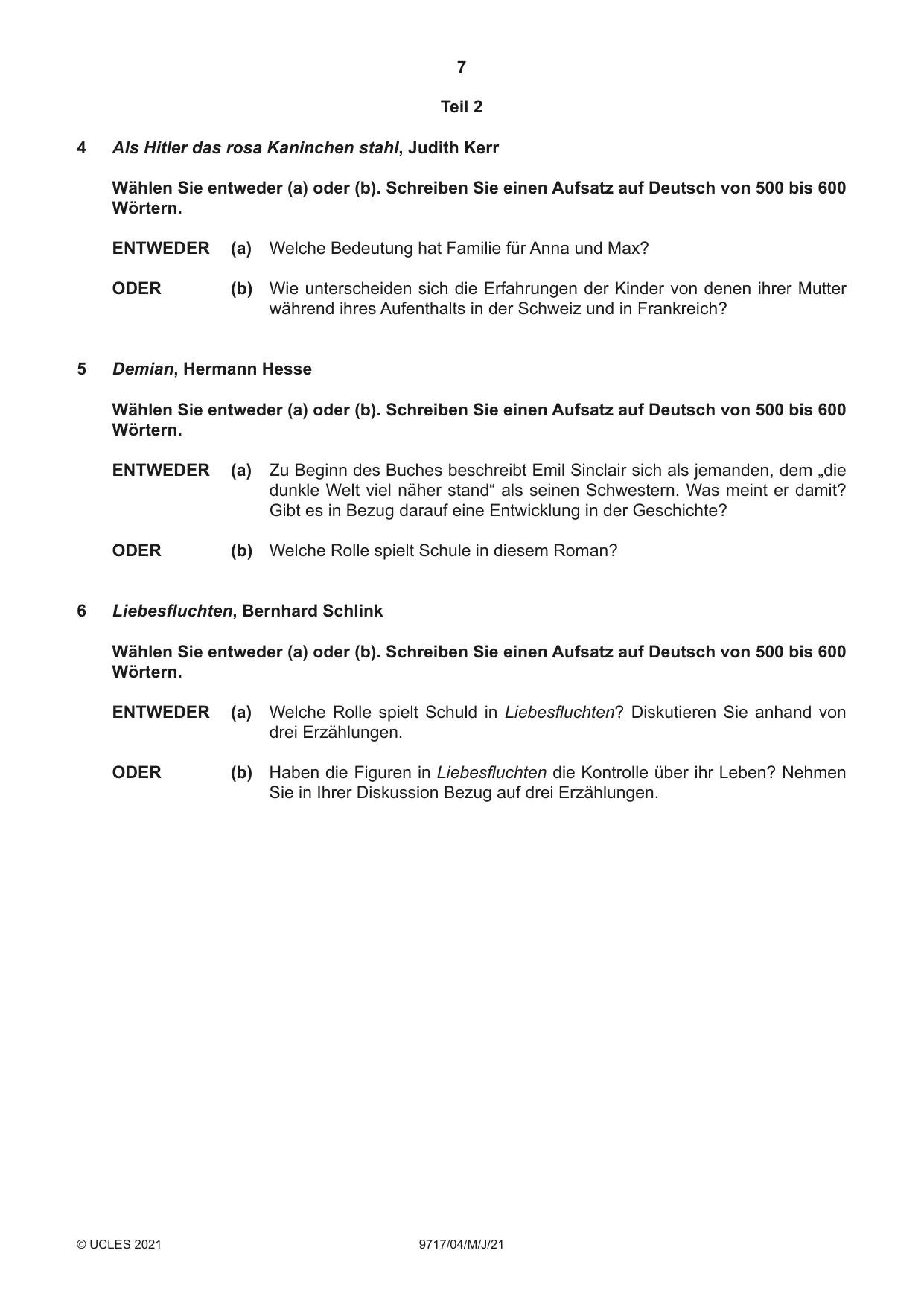 Cambridge A Level German (A Level only) 9717 2021 May/June Paper 4 · Variant 0 question paper, page 7 of 8