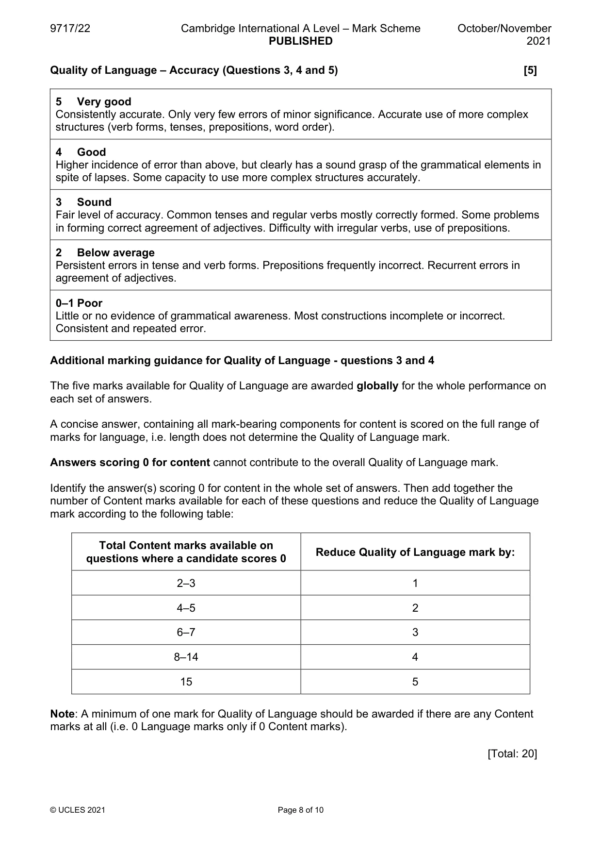 Mark scheme, page 8 of 10