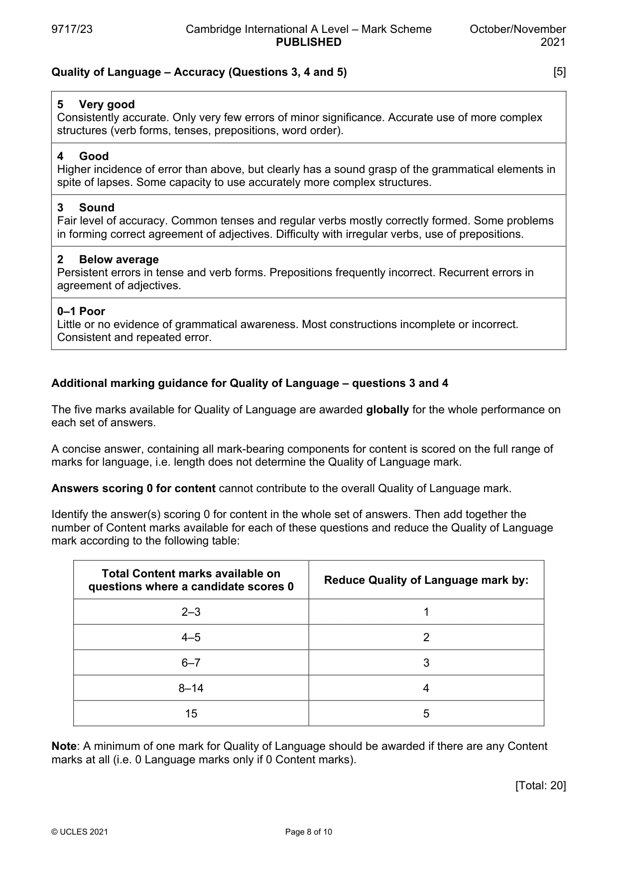 Mark scheme, page 8 of 10