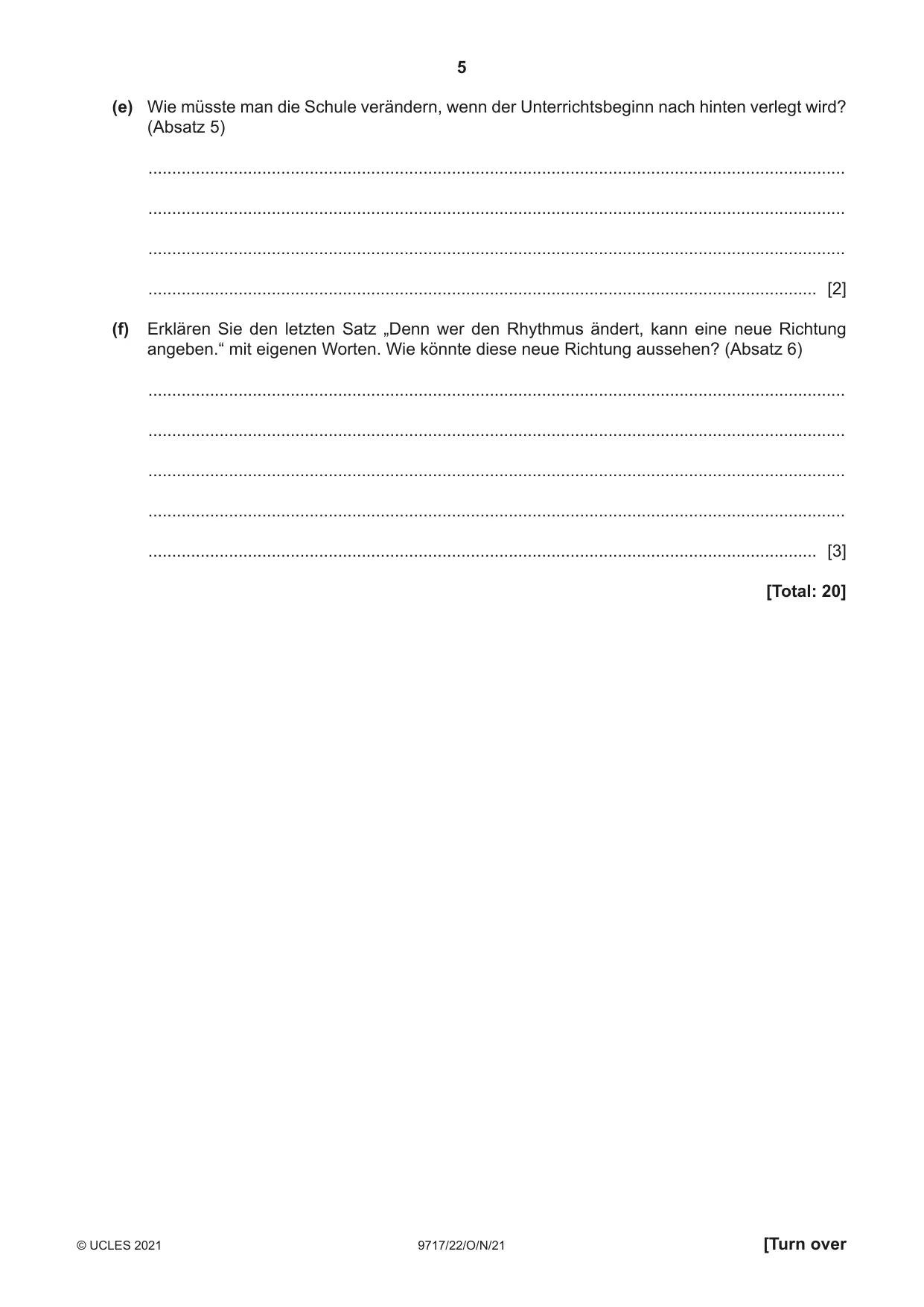 Cambridge A Level German (A Level only) 9717 2021 Oct/Nov Paper 2 · Variant 2 question paper, page 5 of 12