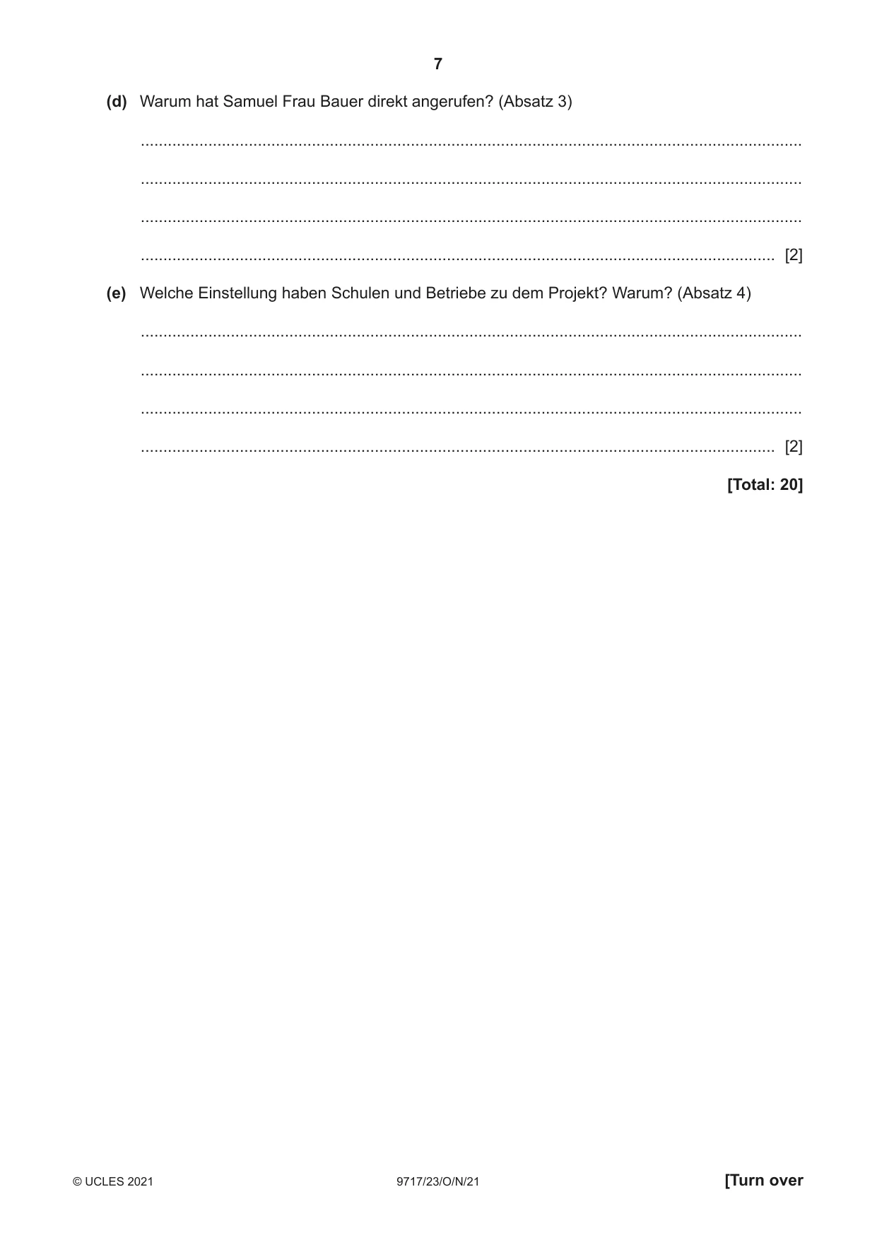 Cambridge A Level German (A Level only) 9717 2021 Oct/Nov Paper 2 · Variant 3 question paper, page 7 of 12
