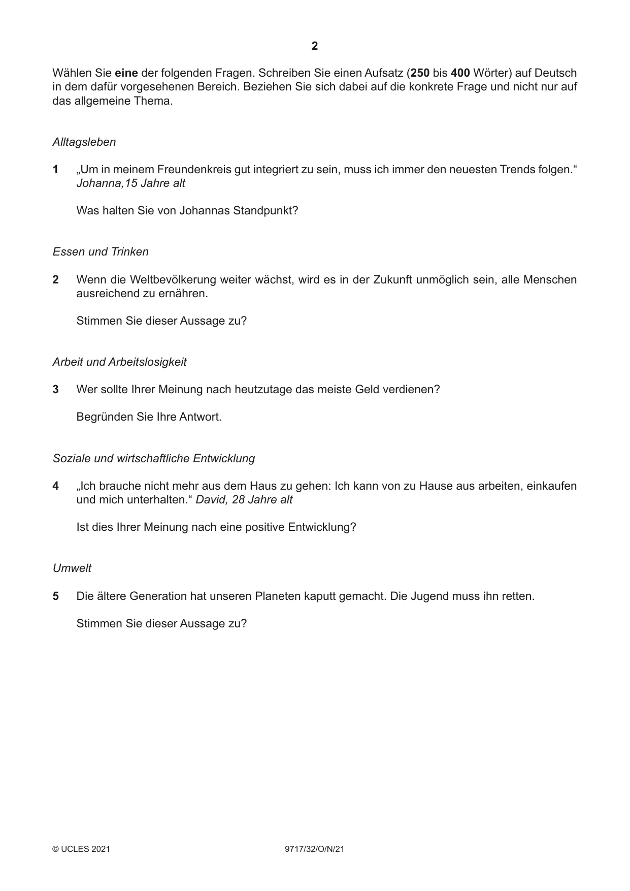Cambridge A Level German (A Level only) 9717 2021 Oct/Nov Paper 3 · Variant 2 question paper, page 2 of 8