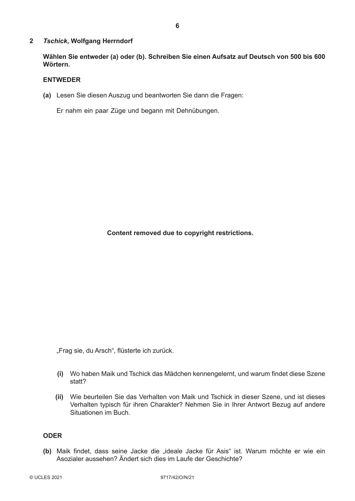 Cambridge A Level German (A Level only) 9717 2021 Oct/Nov Paper 4 · Variant 2 question paper, page 6 of 8