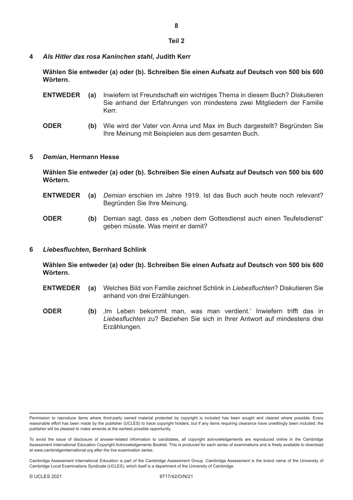 Cambridge A Level German (A Level only) 9717 2021 Oct/Nov Paper 4 · Variant 2 question paper, page 8 of 8