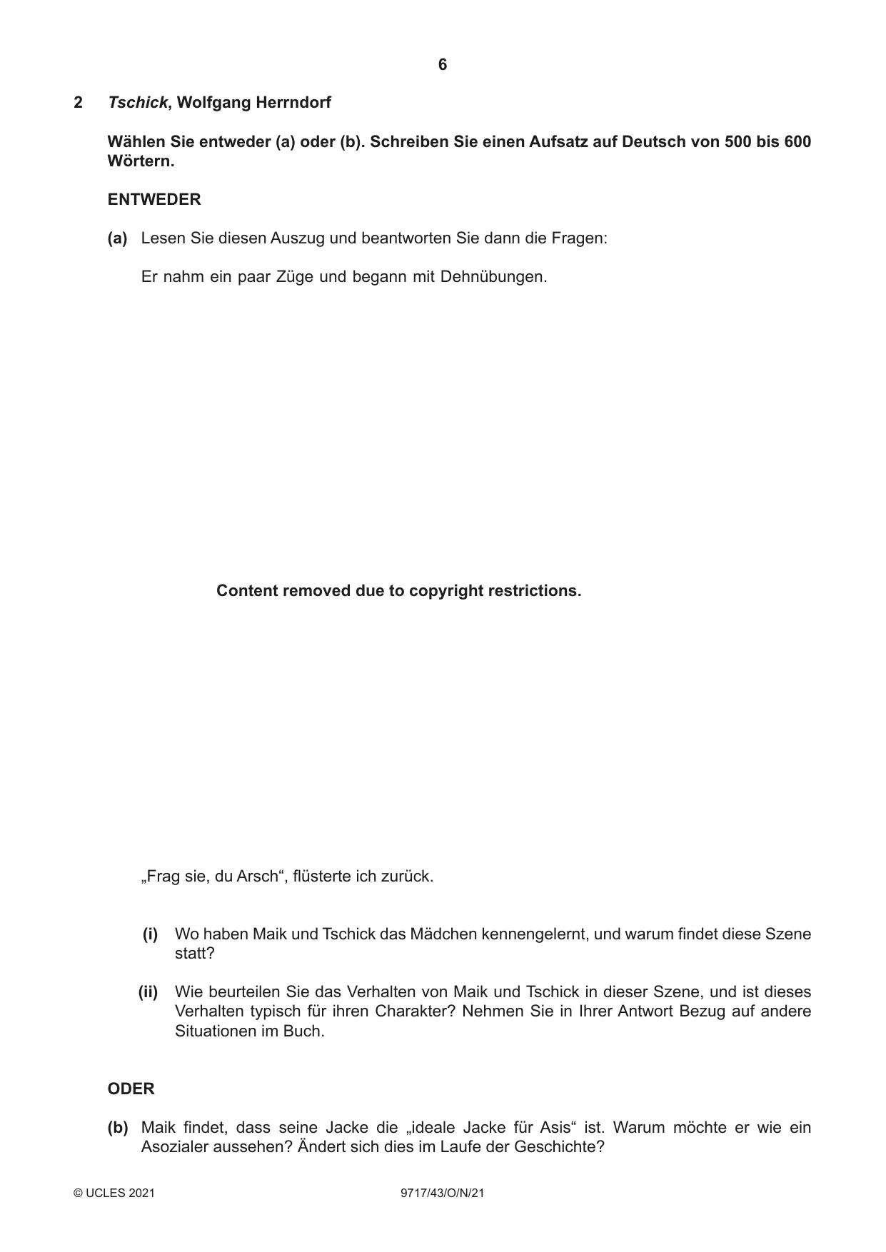 Cambridge A Level German (A Level only) 9717 2021 Oct/Nov Paper 4 · Variant 3 question paper, page 6 of 8