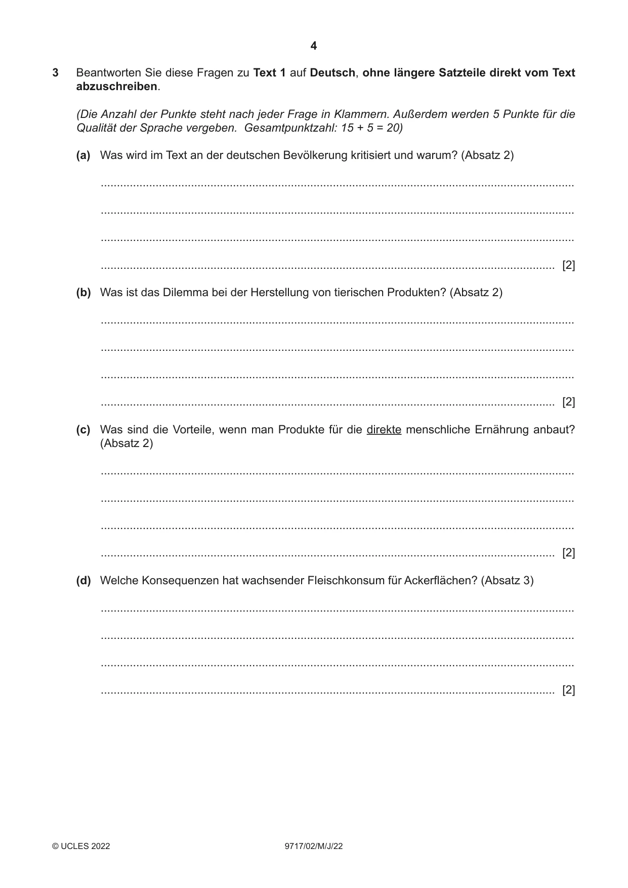 Cambridge A Level German (A Level only) 9717 2022 May/June Paper 2 · Variant 0 question paper, page 4 of 12