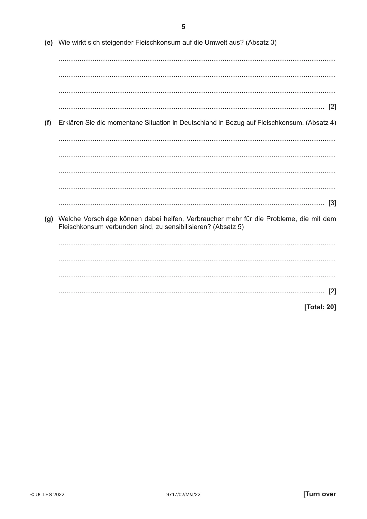 Cambridge A Level German (A Level only) 9717 2022 May/June Paper 2 · Variant 0 question paper, page 5 of 12