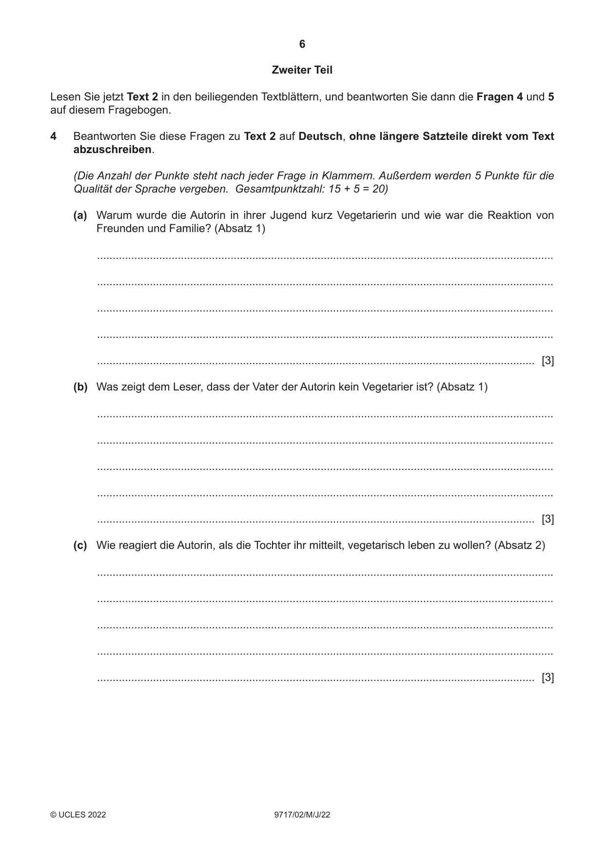 Cambridge A Level German (A Level only) 9717 2022 May/June Paper 2 · Variant 0 question paper, page 6 of 12
