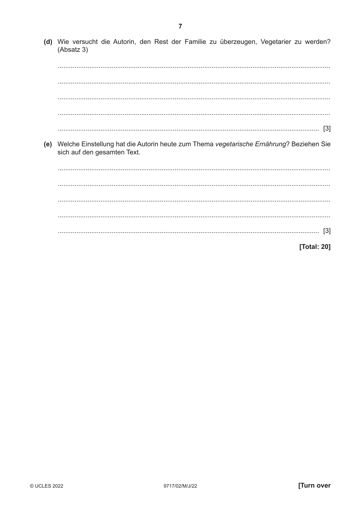 Cambridge A Level German (A Level only) 9717 2022 May/June Paper 2 · Variant 0 question paper, page 7 of 12