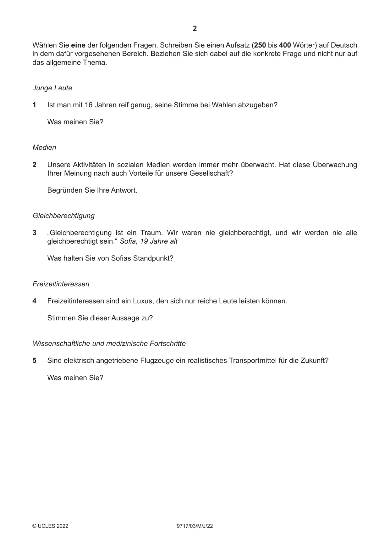 Cambridge A Level German (A Level only) 9717 2022 May/June Paper 3 · Variant 0 question paper, page 2 of 8