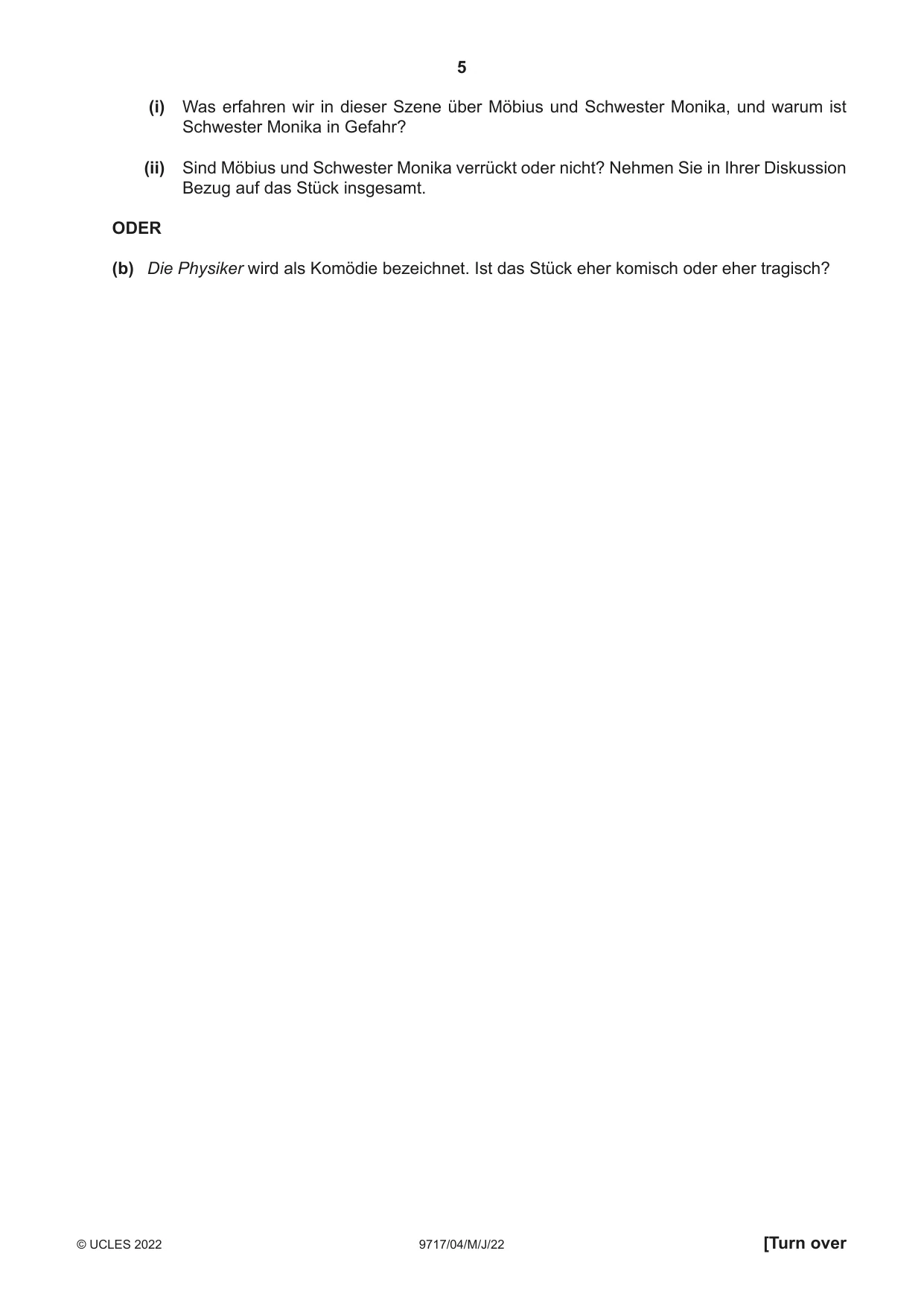 Cambridge A Level German (A Level only) 9717 2022 May/June Paper 4 · Variant 0 question paper, page 5 of 8