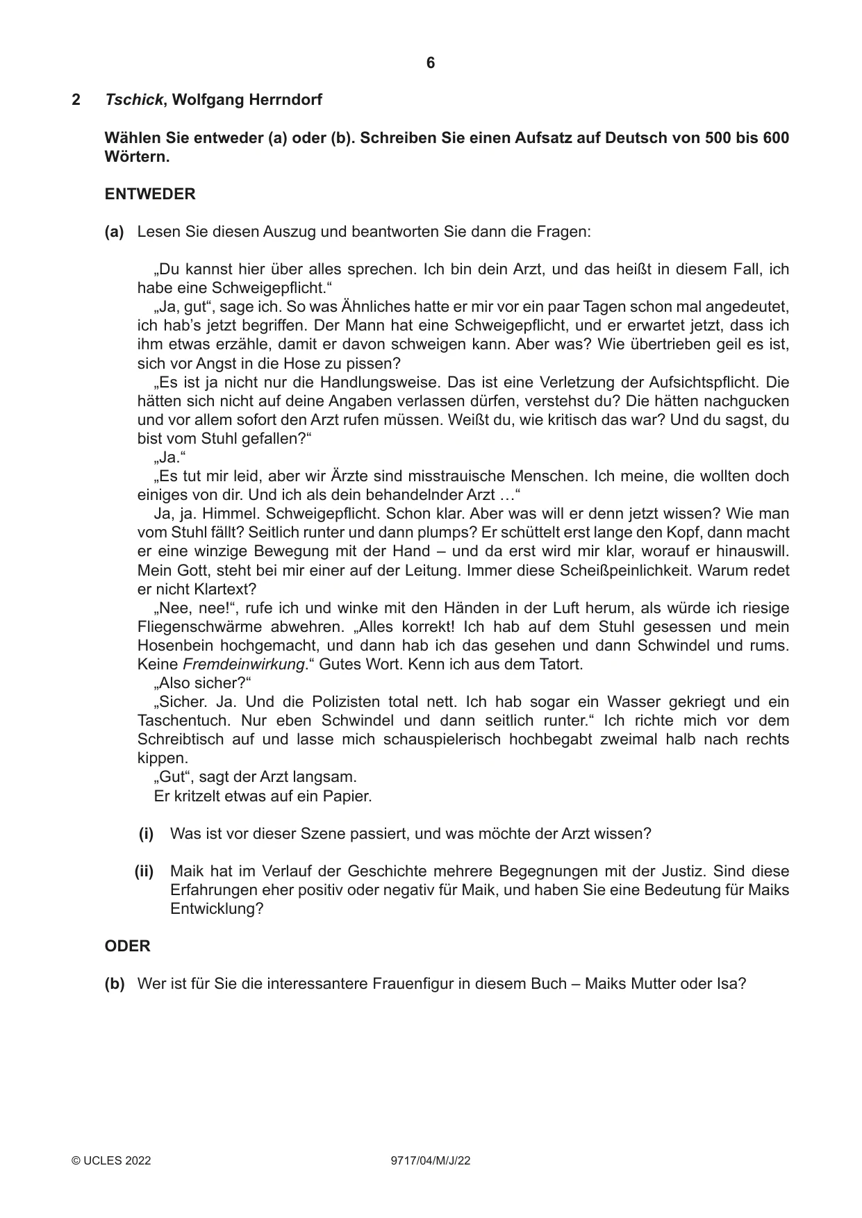 Cambridge A Level German (A Level only) 9717 2022 May/June Paper 4 · Variant 0 question paper, page 6 of 8