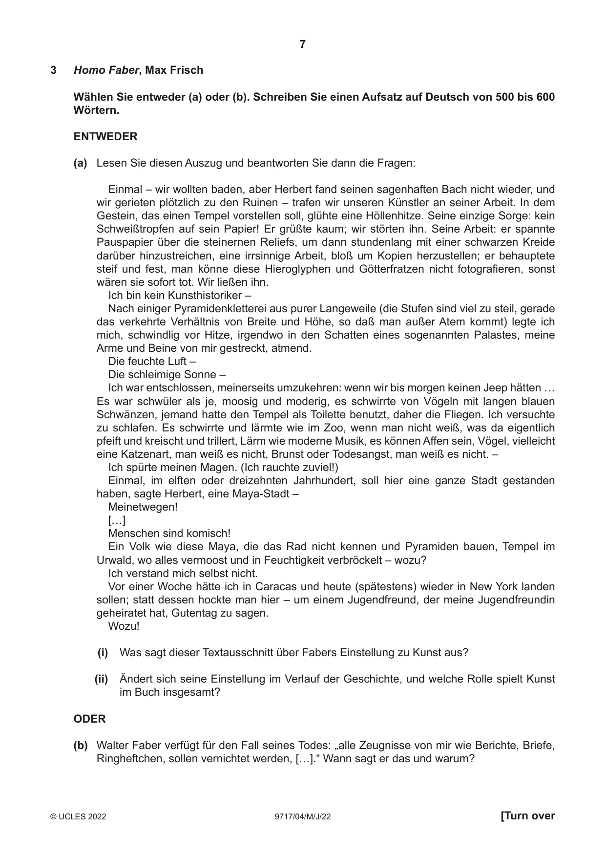 Cambridge A Level German (A Level only) 9717 2022 May/June Paper 4 · Variant 0 question paper, page 7 of 8