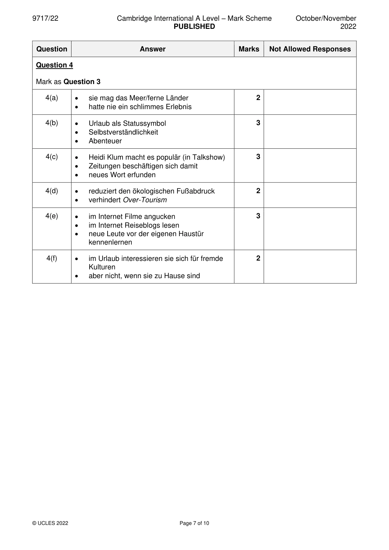 Mark scheme, page 7 of 10