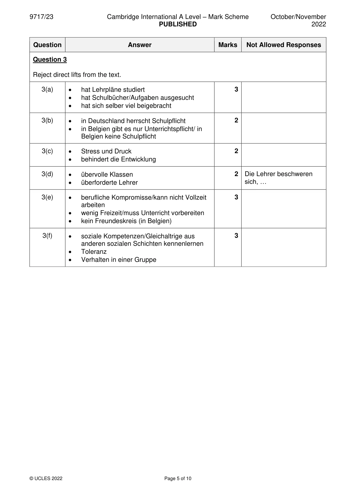 Mark scheme, page 5 of 10