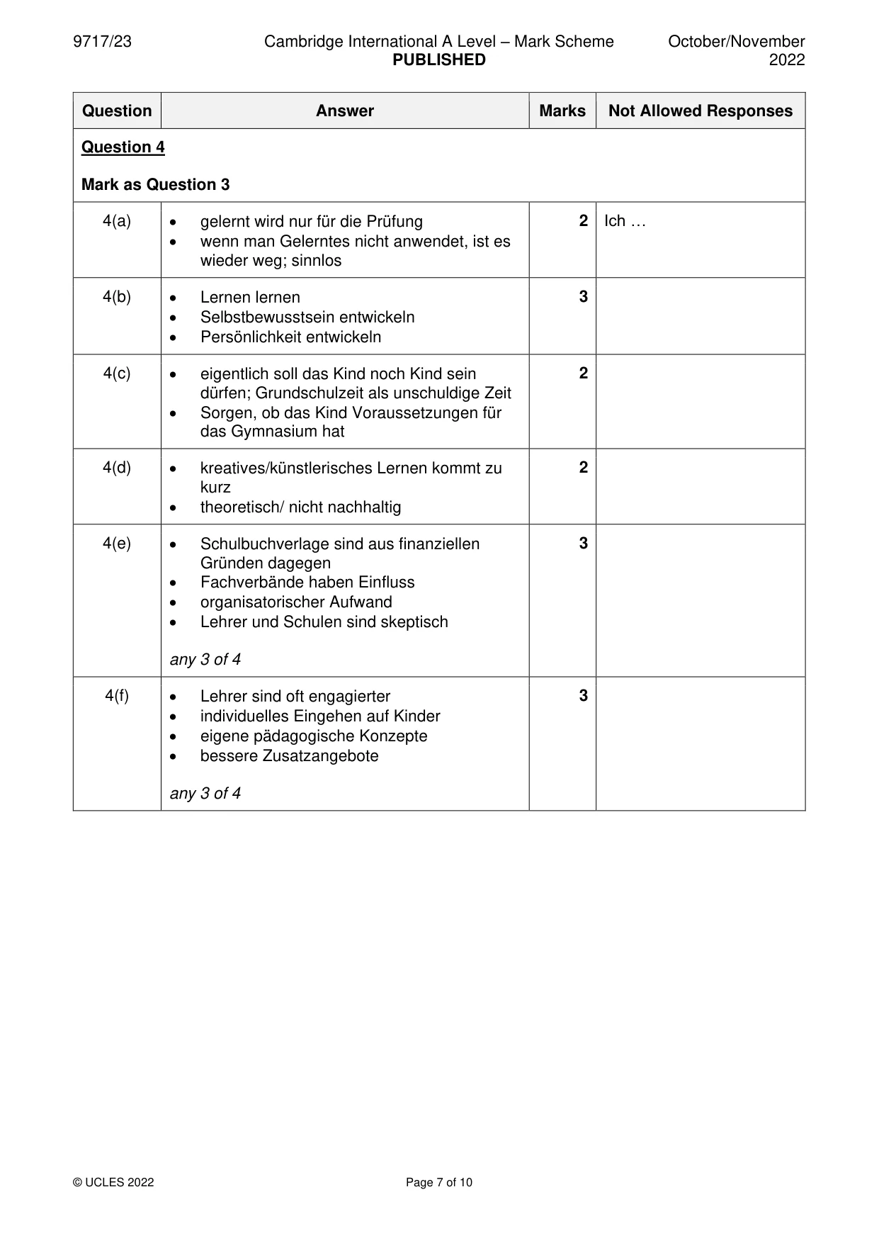 Mark scheme, page 7 of 10