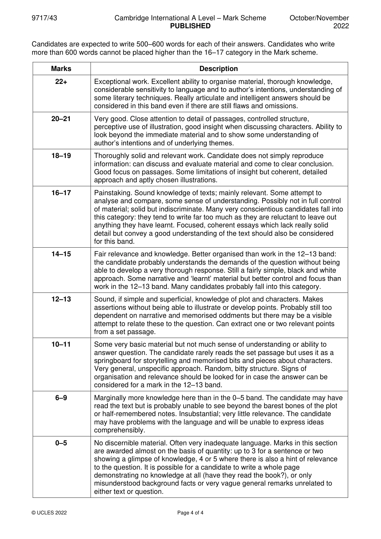 Mark scheme, page 4 of 4