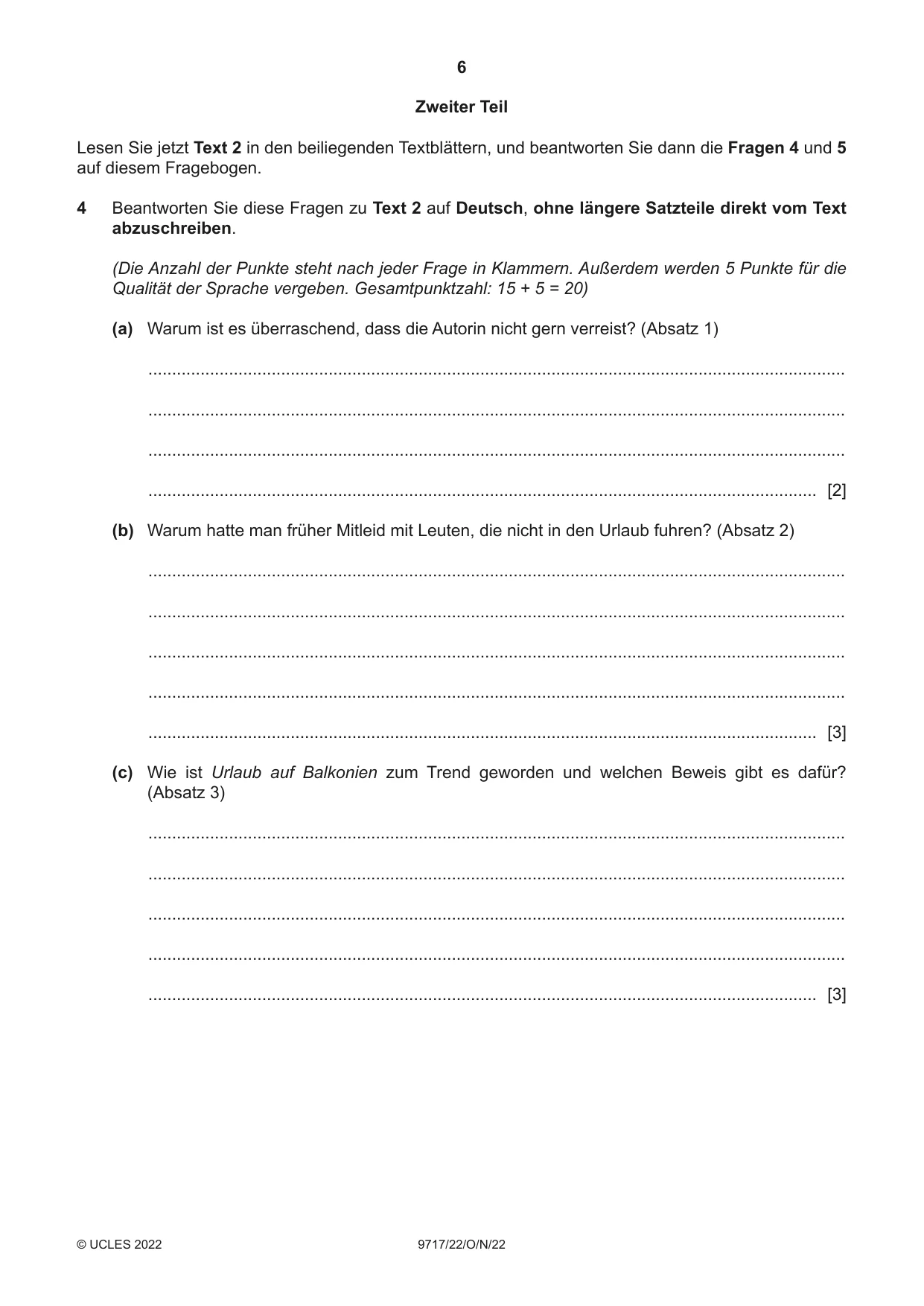 Cambridge A Level German (A Level only) 9717 2022 Oct/Nov Paper 2 · Variant 2 question paper, page 6 of 12