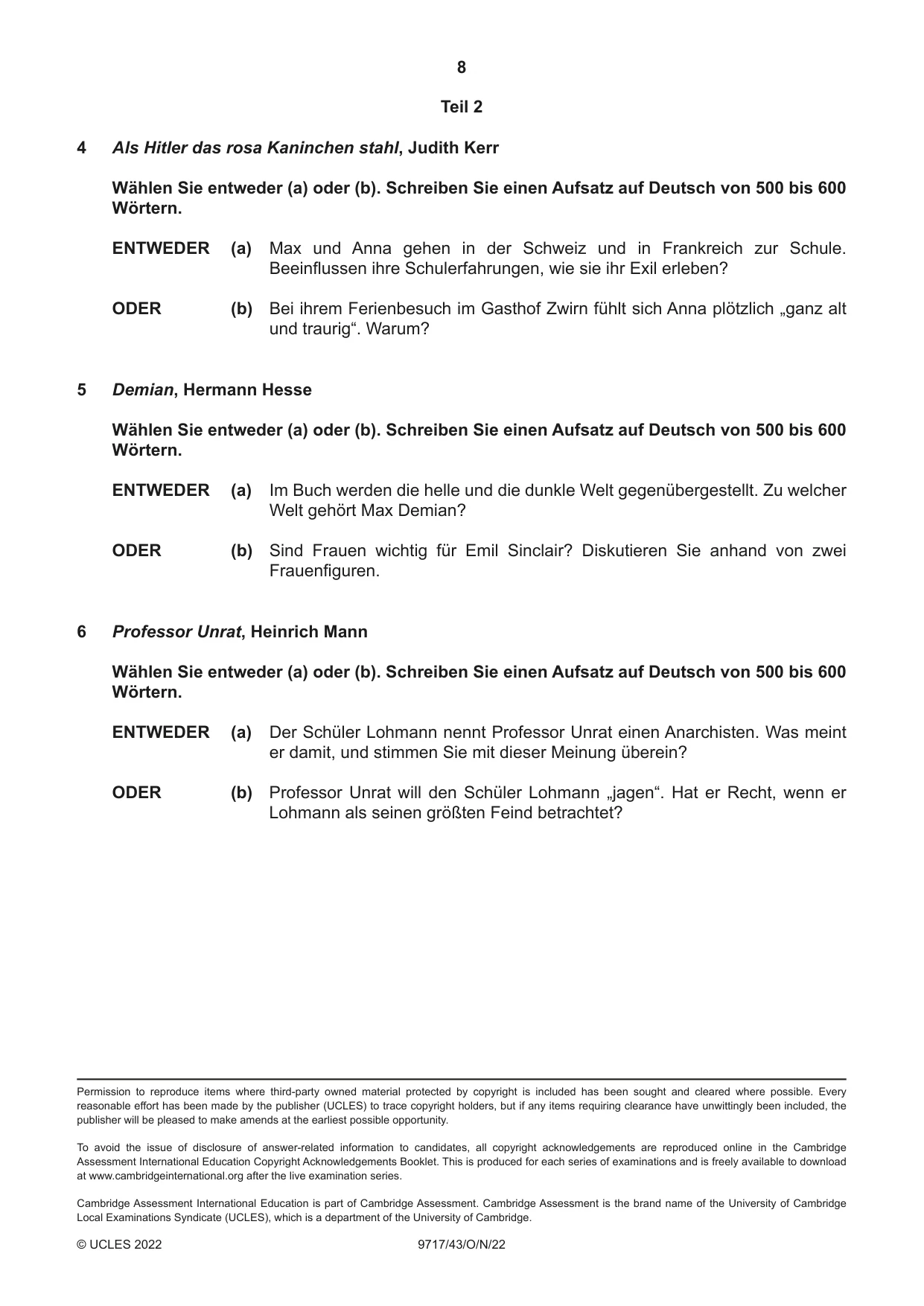 Cambridge A Level German (A Level only) 9717 2022 Oct/Nov Paper 4 · Variant 3 question paper, page 8 of 8