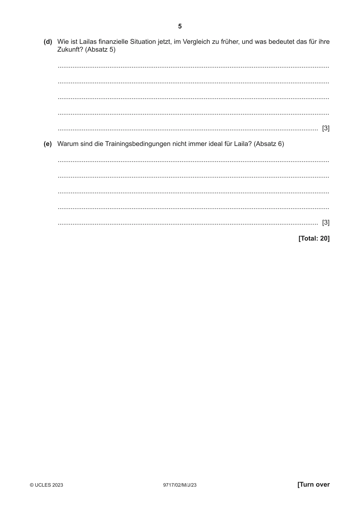 Cambridge A Level German (A Level only) 9717 2023 May/June Paper 2 · Variant 0 question paper, page 5 of 12