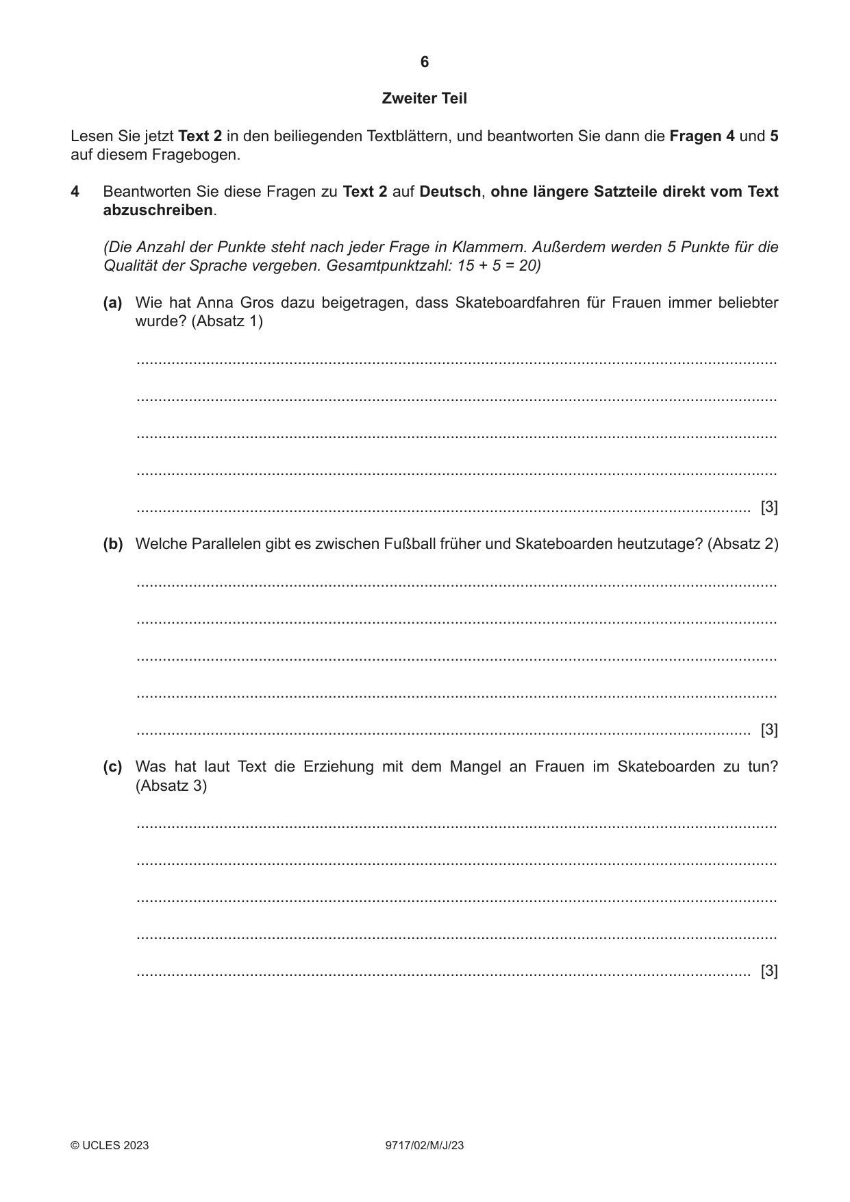 Cambridge A Level German (A Level only) 9717 2023 May/June Paper 2 · Variant 0 question paper, page 6 of 12