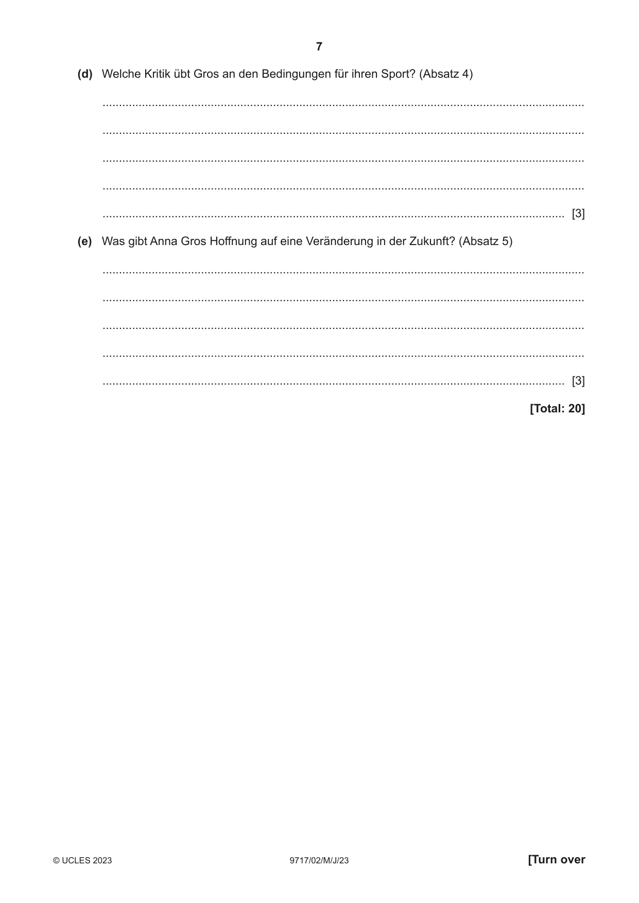 Cambridge A Level German (A Level only) 9717 2023 May/June Paper 2 · Variant 0 question paper, page 7 of 12