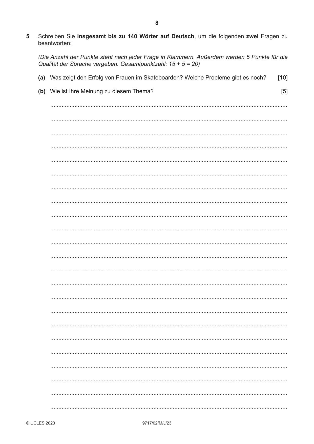 Cambridge A Level German (A Level only) 9717 2023 May/June Paper 2 · Variant 0 question paper, page 8 of 12