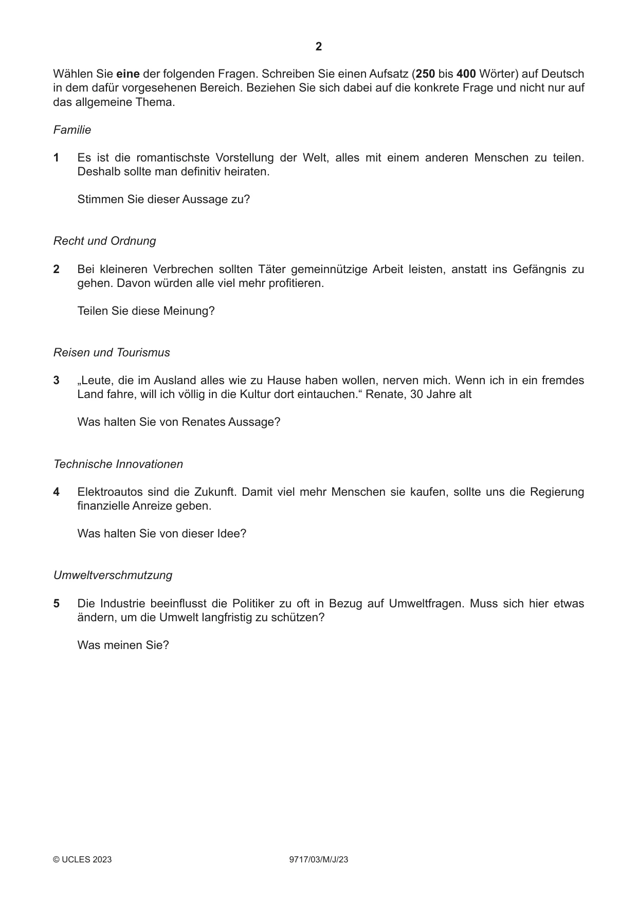 Cambridge A Level German (A Level only) 9717 2023 May/June Paper 3 · Variant 0 question paper, page 2 of 8
