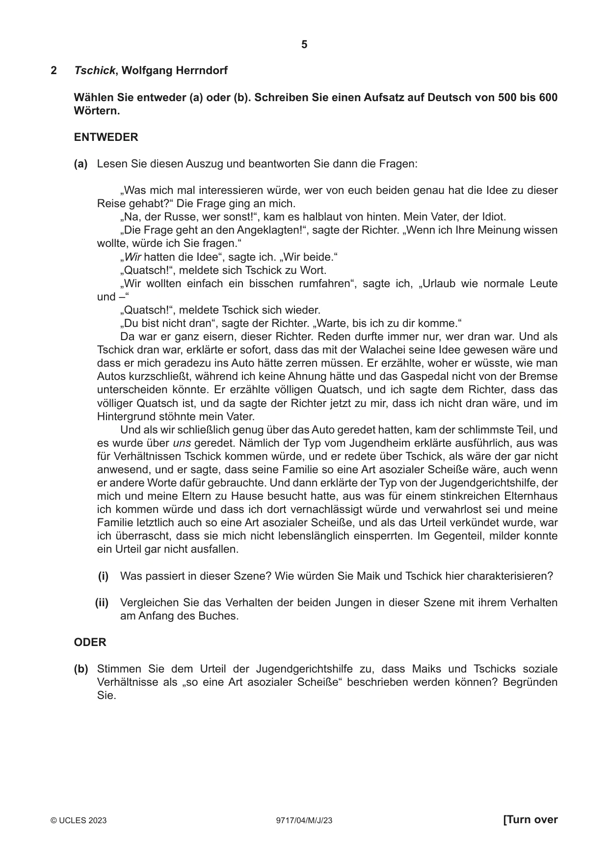 Cambridge A Level German (A Level only) 9717 2023 May/June Paper 4 · Variant 0 question paper, page 5 of 8