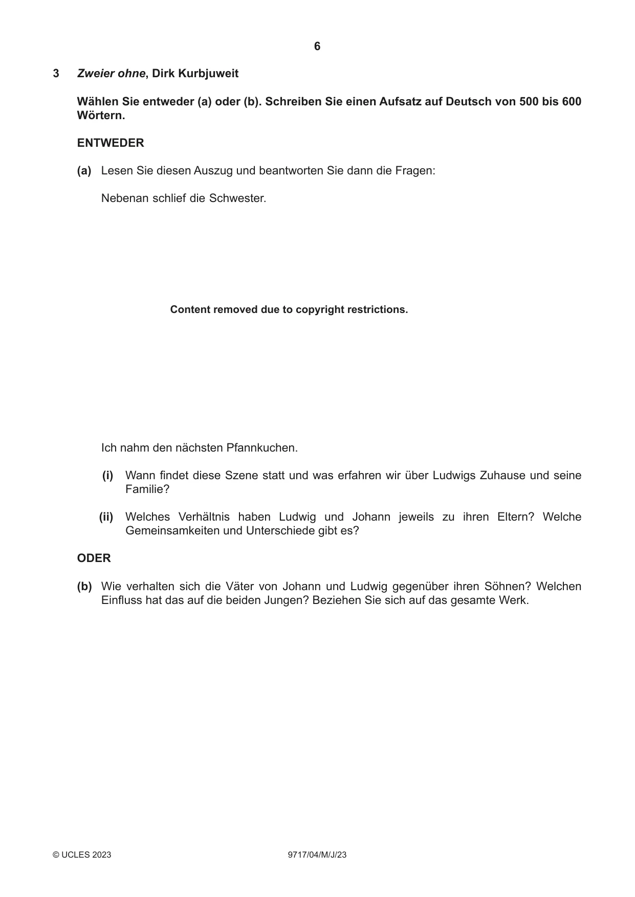 Cambridge A Level German (A Level only) 9717 2023 May/June Paper 4 · Variant 0 question paper, page 6 of 8