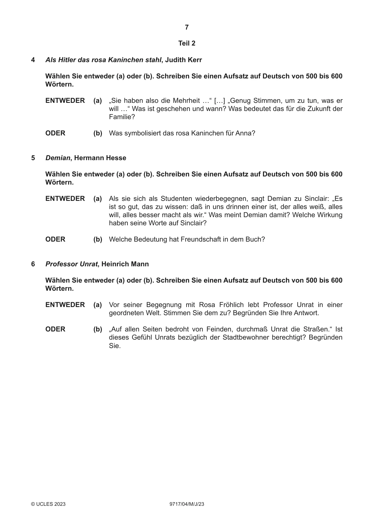 Cambridge A Level German (A Level only) 9717 2023 May/June Paper 4 · Variant 0 question paper, page 7 of 8