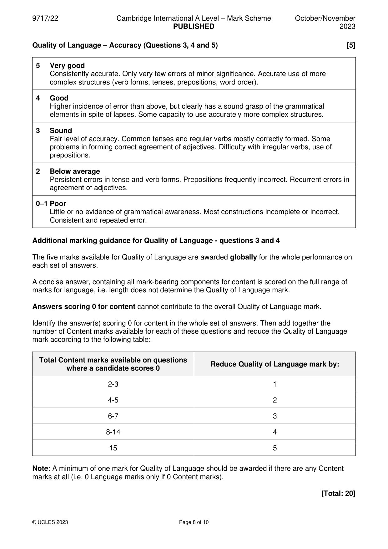 Mark scheme, page 8 of 10