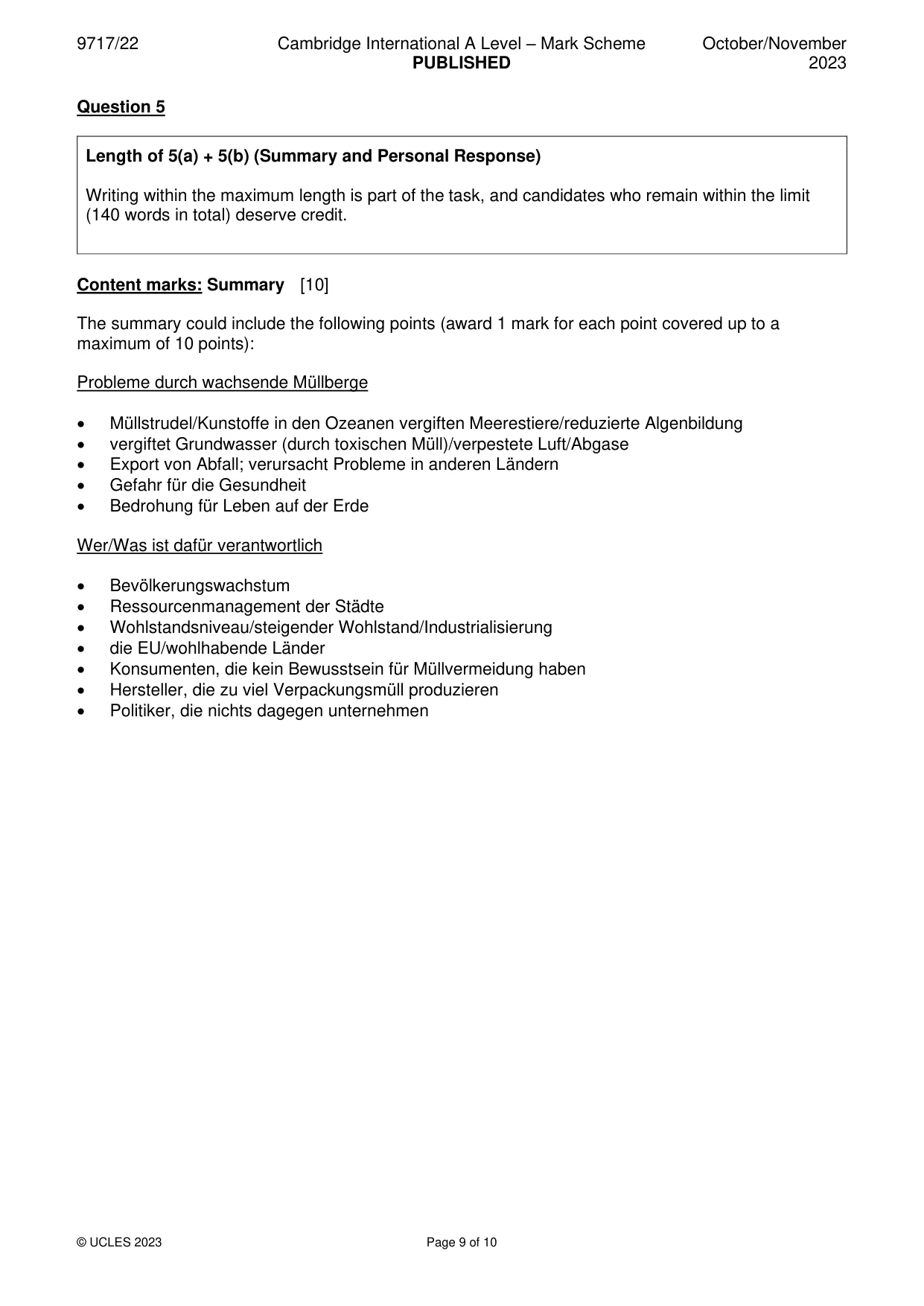Mark scheme, page 9 of 10