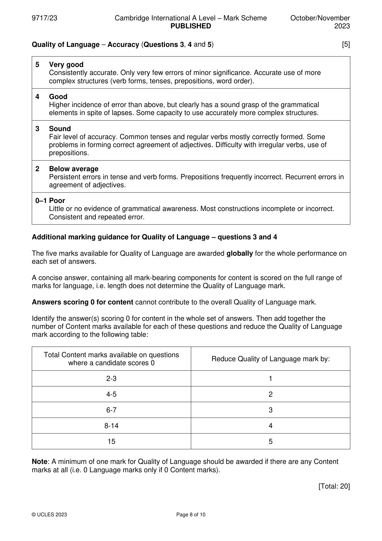 Mark scheme, page 8 of 10