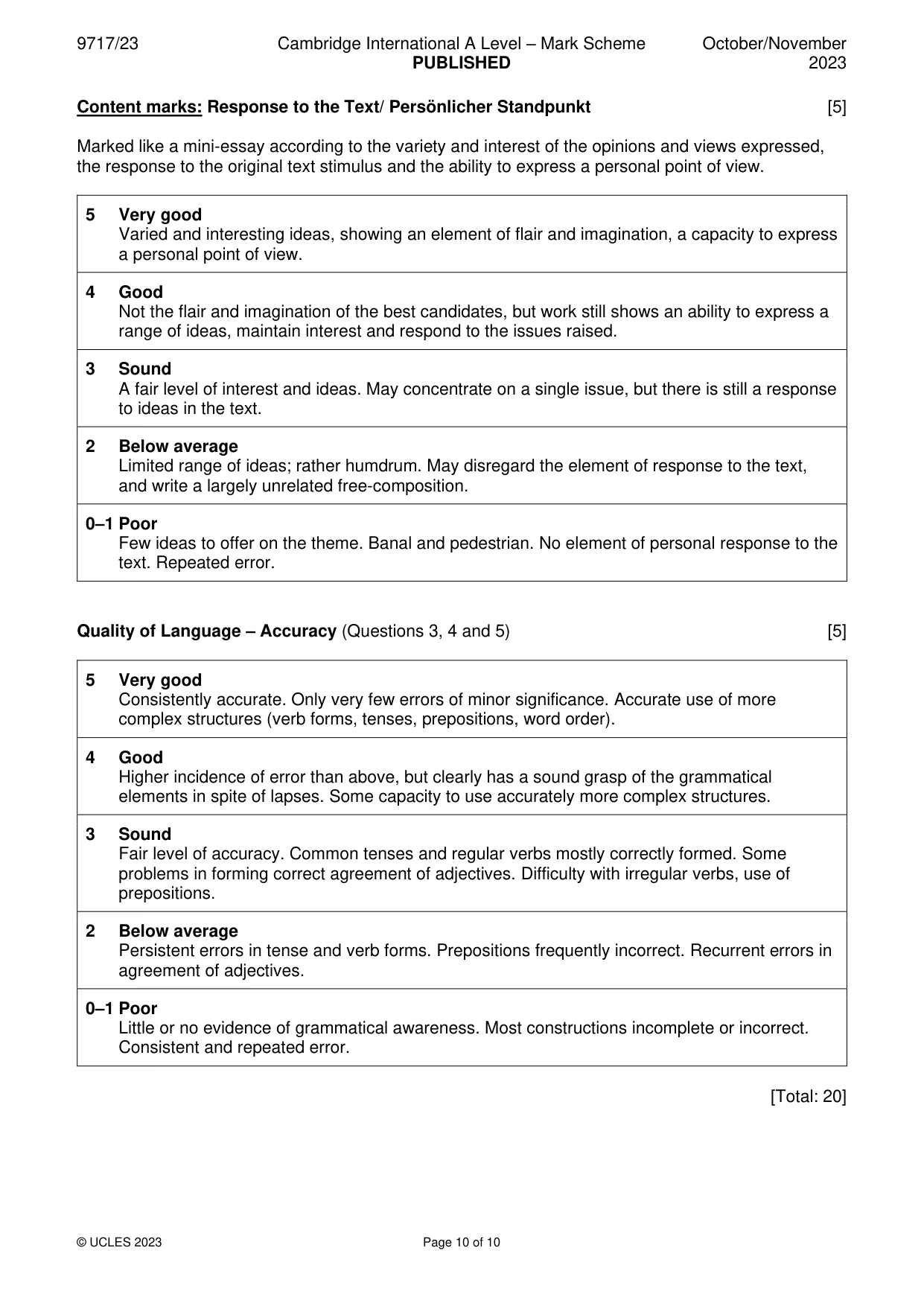 Mark scheme, page 10 of 10
