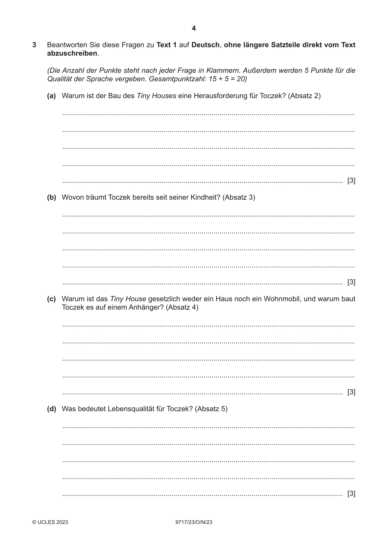 Cambridge A Level German (A Level only) 9717 2023 Oct/Nov Paper 2 · Variant 3 question paper, page 4 of 12