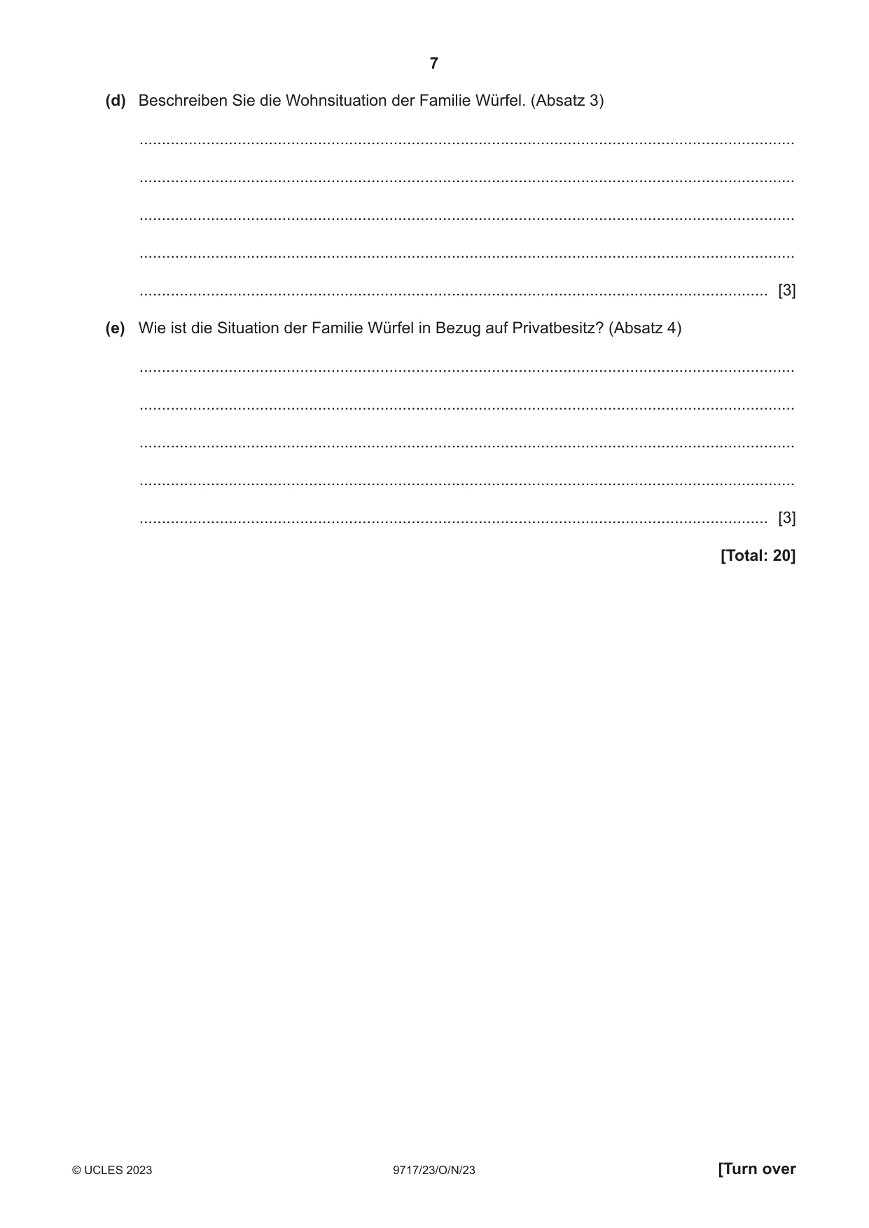 Cambridge A Level German (A Level only) 9717 2023 Oct/Nov Paper 2 · Variant 3 question paper, page 7 of 12
