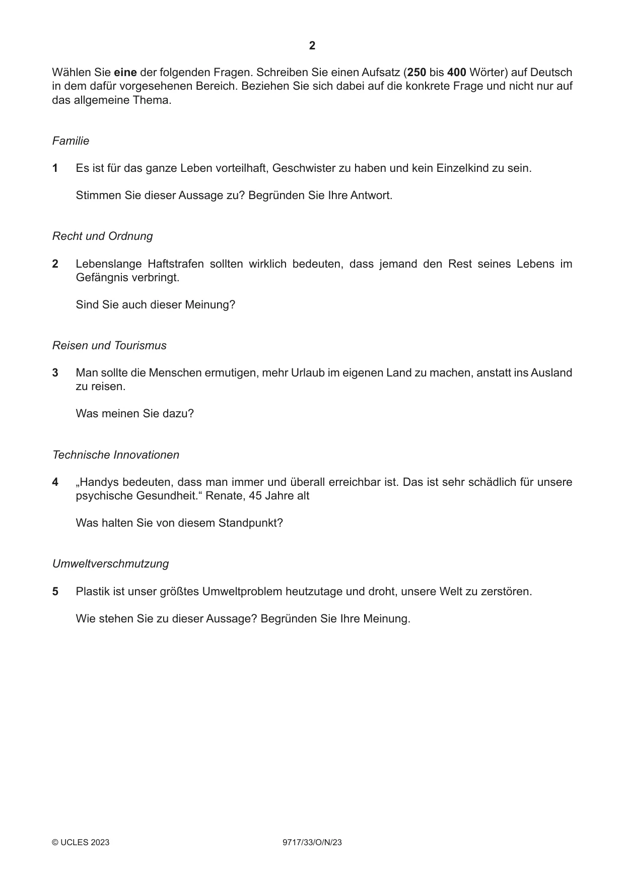 Cambridge A Level German (A Level only) 9717 2023 Oct/Nov Paper 3 · Variant 3 question paper, page 2 of 8