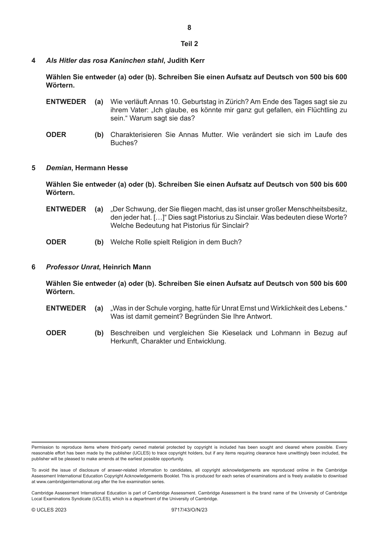 Cambridge A Level German (A Level only) 9717 2023 Oct/Nov Paper 4 · Variant 3 question paper, page 8 of 8