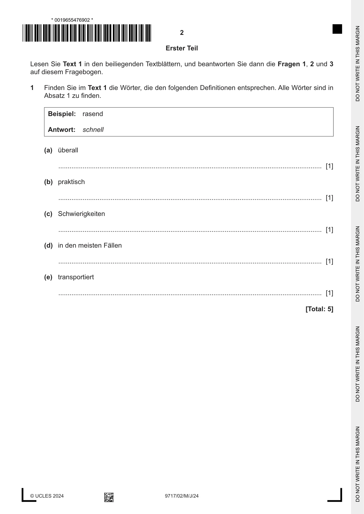 Cambridge A Level German (A Level only) 9717 2024 May/June Paper 2 · Variant 0 question paper, page 2 of 12