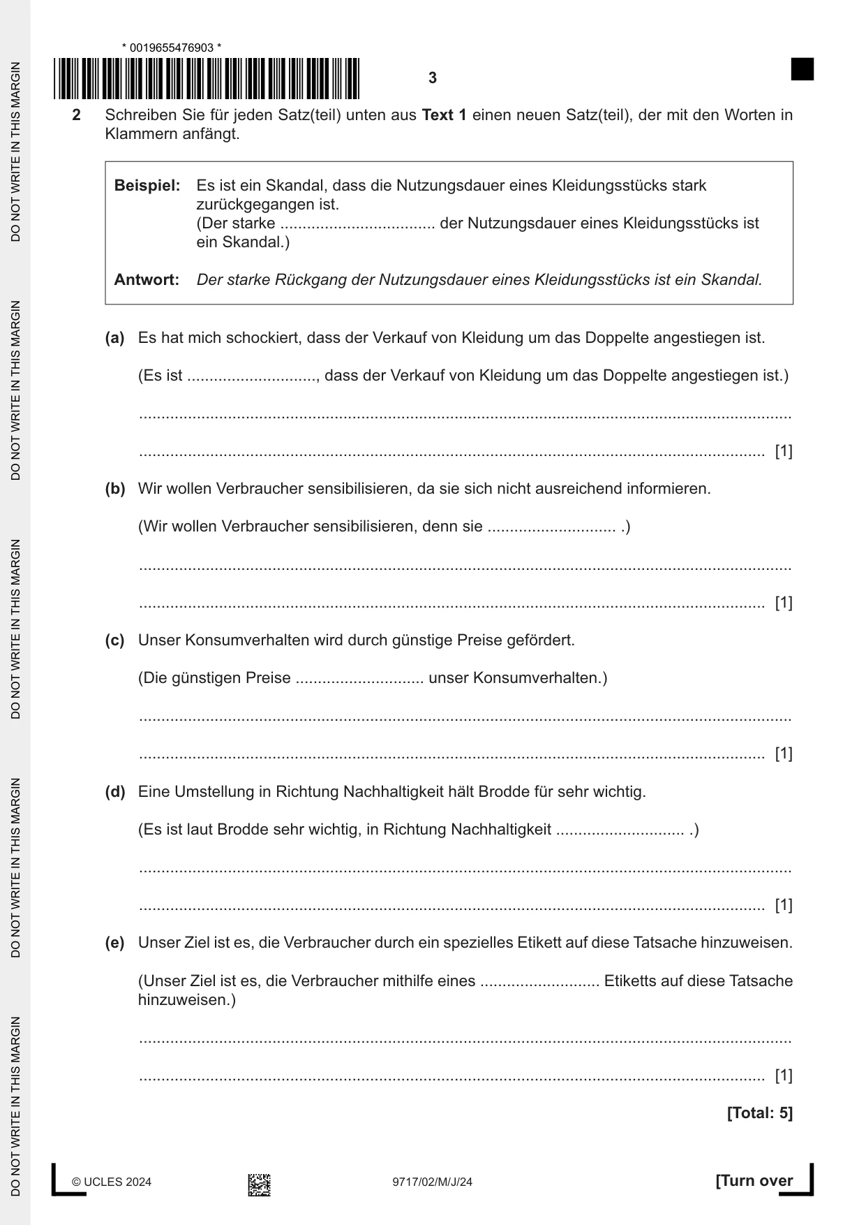 Cambridge A Level German (A Level only) 9717 2024 May/June Paper 2 · Variant 0 question paper, page 3 of 12