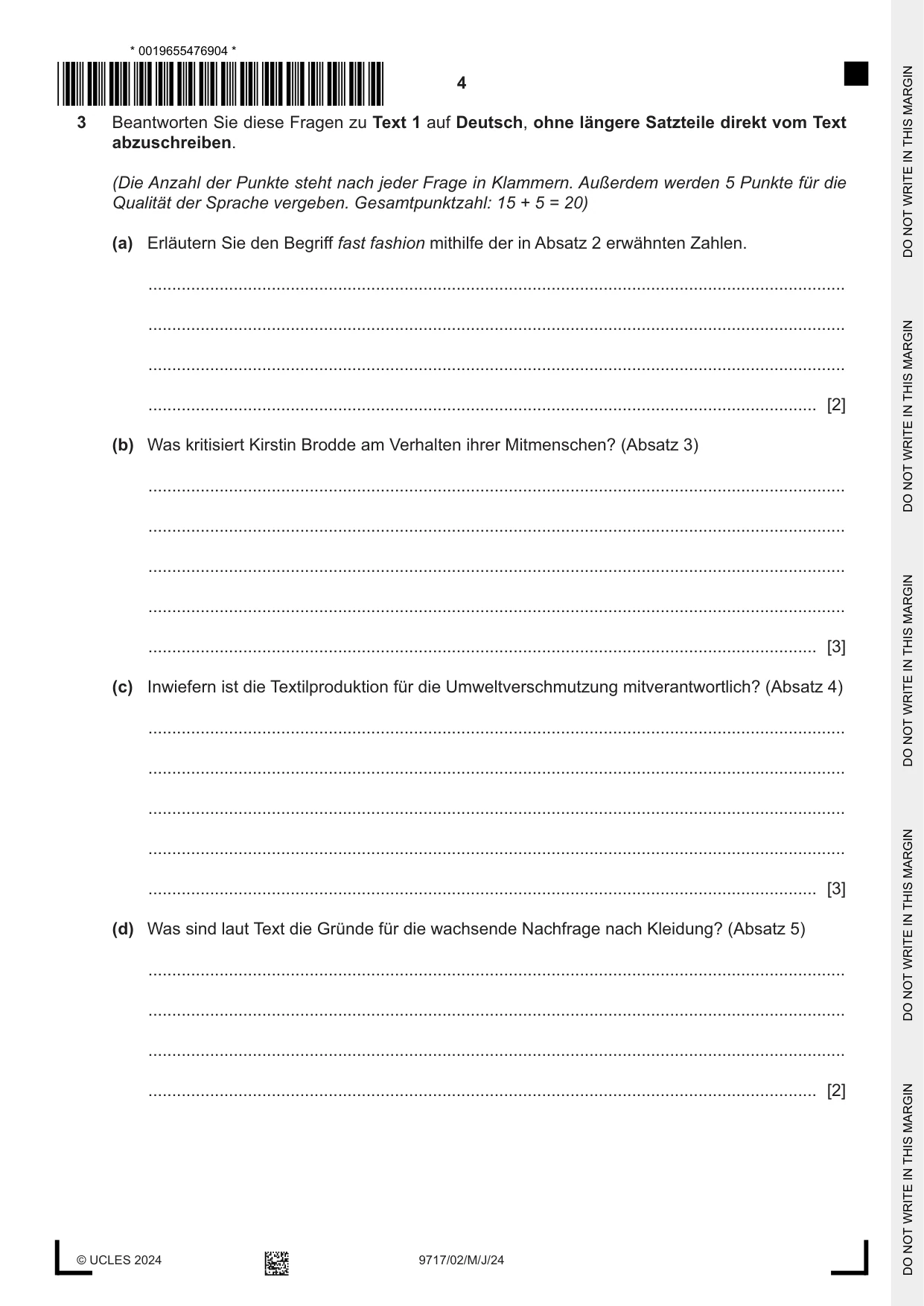 Cambridge A Level German (A Level only) 9717 2024 May/June Paper 2 · Variant 0 question paper, page 4 of 12
