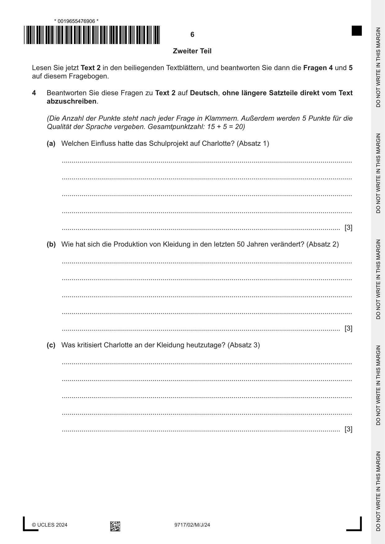 Cambridge A Level German (A Level only) 9717 2024 May/June Paper 2 · Variant 0 question paper, page 6 of 12